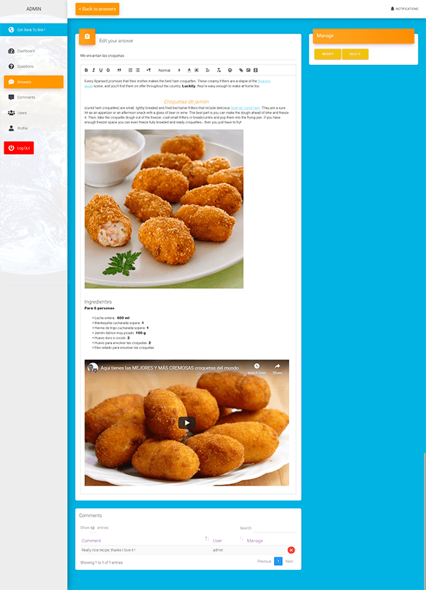 Interface back-office comesay